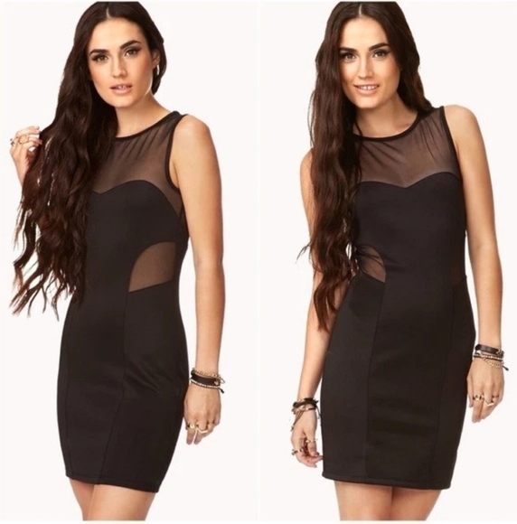 💚5/$25 FV21 LBD Black Mesh Cutout Scuba Bodycon Sleeveless Dress Size Medium - Picture 2 of 8